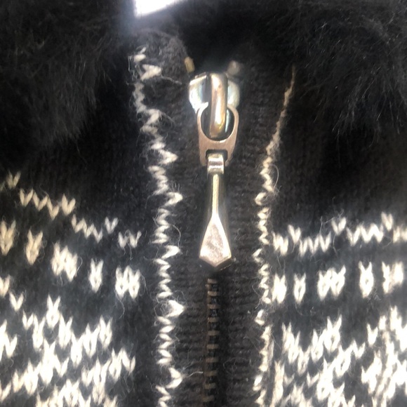 Black & White Fair Isle Zip Fur Collar Cardigan - Picture 14 of 14